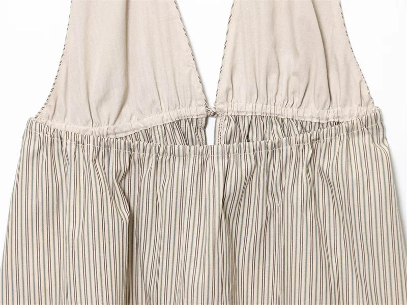 Women's Tops New Summer Gray Striped Halterneck Halter Neck Camisole Top Sexy V-Neck Design Casual Fashion Personality