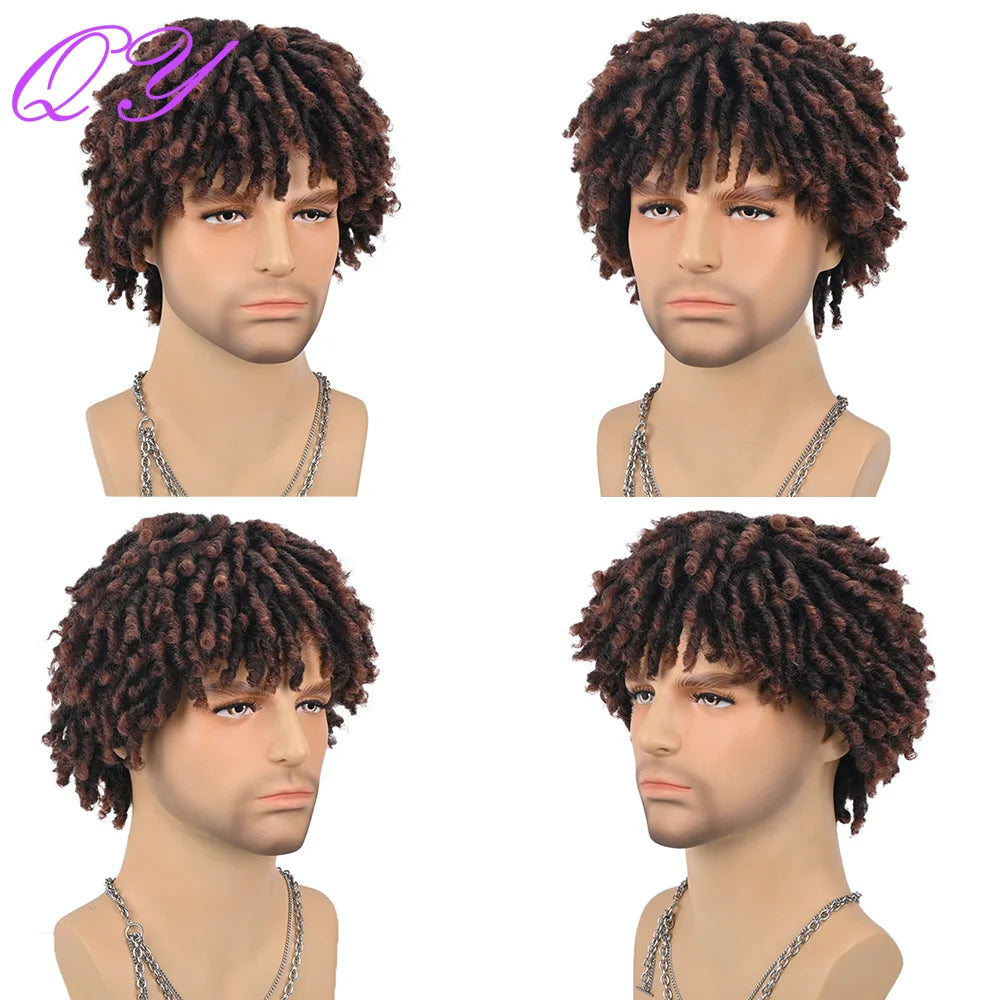 Synthetic Short Dreadlocks Wig Gold Curved and dirty braids Twist Wigs For African Men Daily Beautiful High Quality Hair
