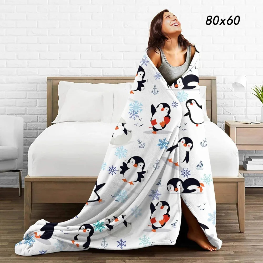 Manta de pingüino para animales, ultrasuave, bonita, de franela, forro polar, ligera, de microfibra, divertida, para niños y adultos