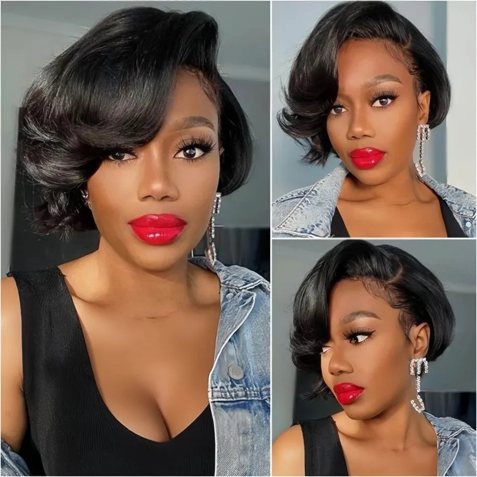 Pixie Cut Short Bob Wig 5X5 Hd Lace Closure Wig 5X5 Transparent Lace Front Wig Straight Human Hair Wigs For Women Brazilian Hair 250 Density Black