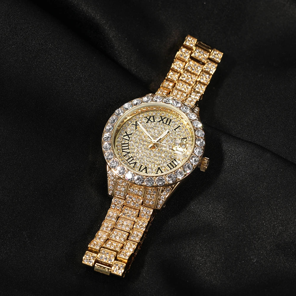 Uwin Women's Watch Baby Pink Iced Out Quartz Clock Small Dial Luxury Rhinestone Waterproof Wrist Watch Small Size For Women
