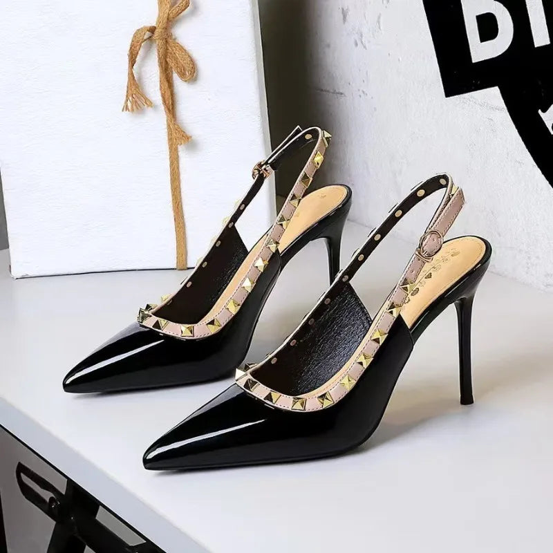 Women Pumps New Luxury High Heels Shoes Women Trend Metal Rivet Pointed Fashion Sexy Heels Women Wedding Shoes Zapatos De Mujer