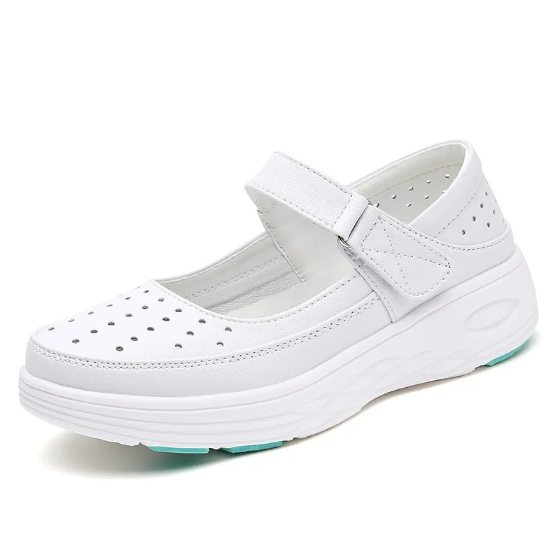 Genuine Leather White Nurse Shoes For Women's Spring Soft soles Breathable Casual Shoes Comfortable air Cushioned Women's Shoes
