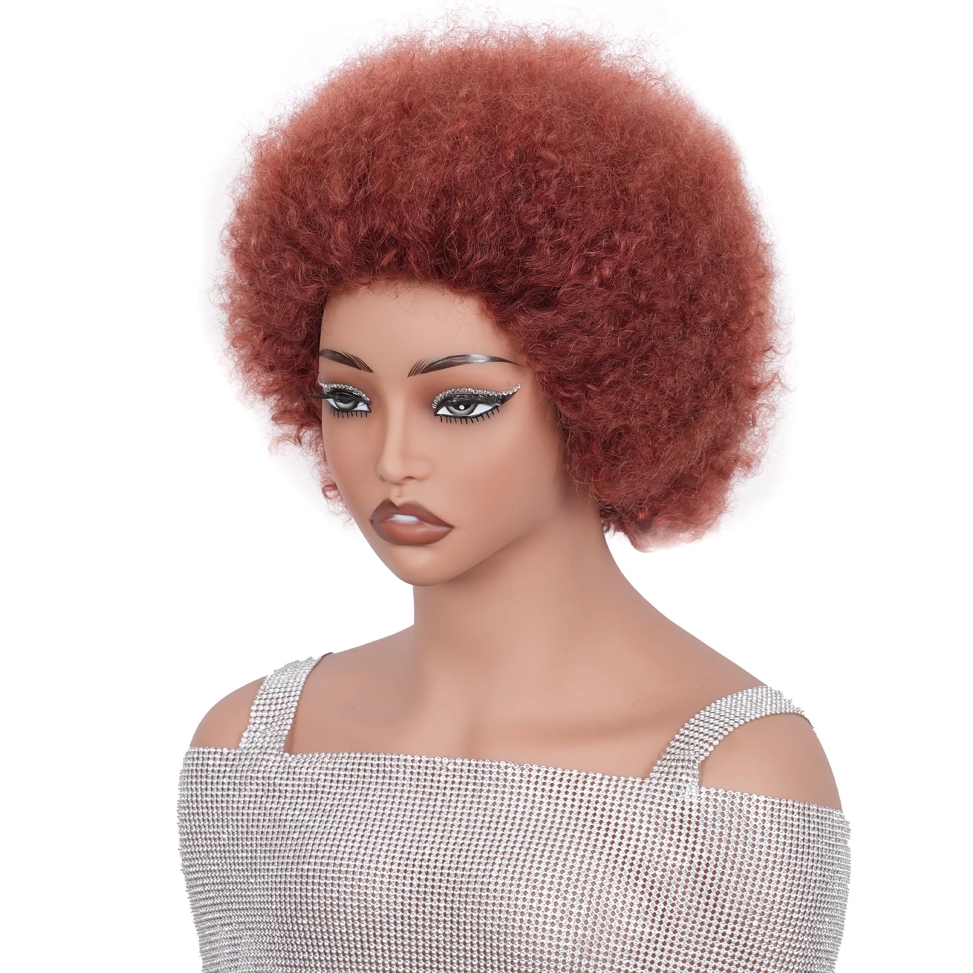 Short Afro Kinky Curly Bob Wig Rose Net Cap For Full Machine Made Wig For Women 150% Density Short Hair Wigs Afro Wig