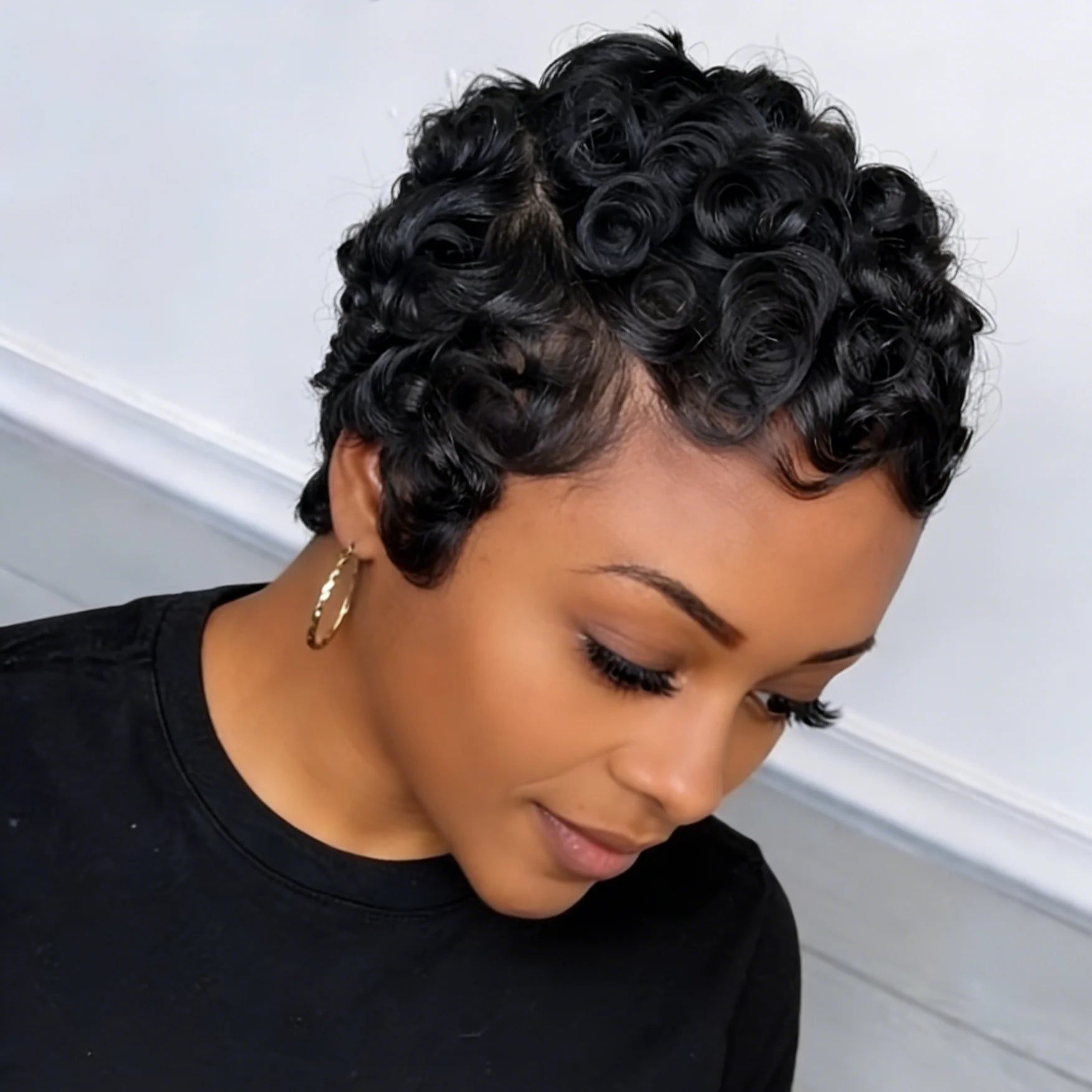 Loose Curly Side Part Brazilian Human Hair Wig Short Pixie Cut Wig for Women Full Machine Made Wig For Women