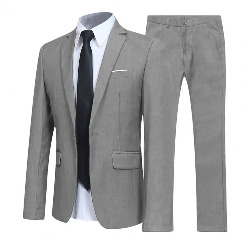 Men's Casual Boutique Business SuitSolid Color Turndown Collar Slim Fit Wedding Groom Suit Coat Blazers Trousers Suit Men's Sets