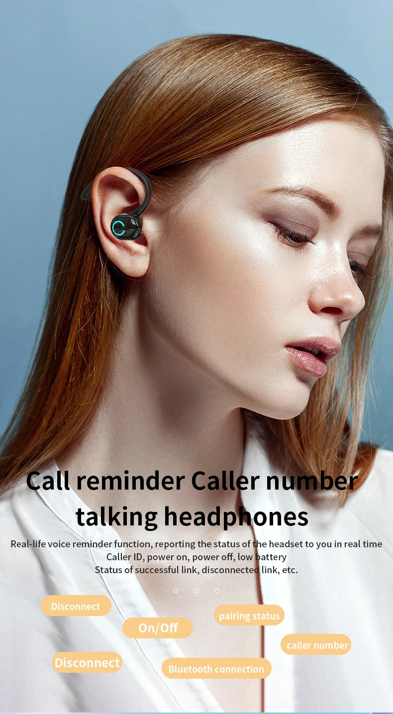 Auriculares inalámbricos Bluetooth graves HIFI con micrófono HD, tipo gancho para la oreja, auriculares con cancelación de ruido, resistentes al agua, para juegos y deportes