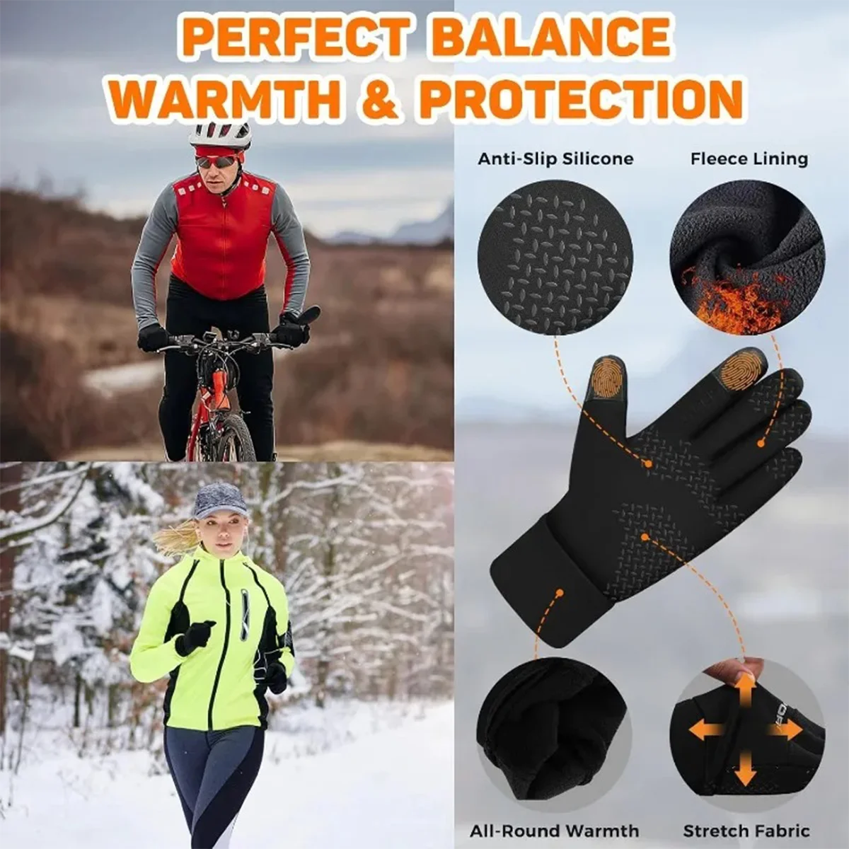 Autumn Winter Warm Gloves Touch Screen Windproof Cold Proof Bicycle Riding Gloves Men's and Women's Running Hiking Skiing Gloves