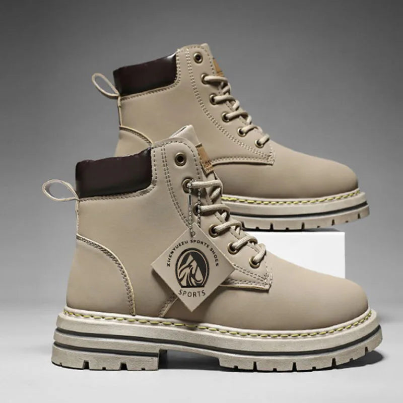 Høye støvler Herreskinnsko Motemessige motorsykkelankelstøvler for menn Vinterstøvler Herresko Snøring Botas Hombre