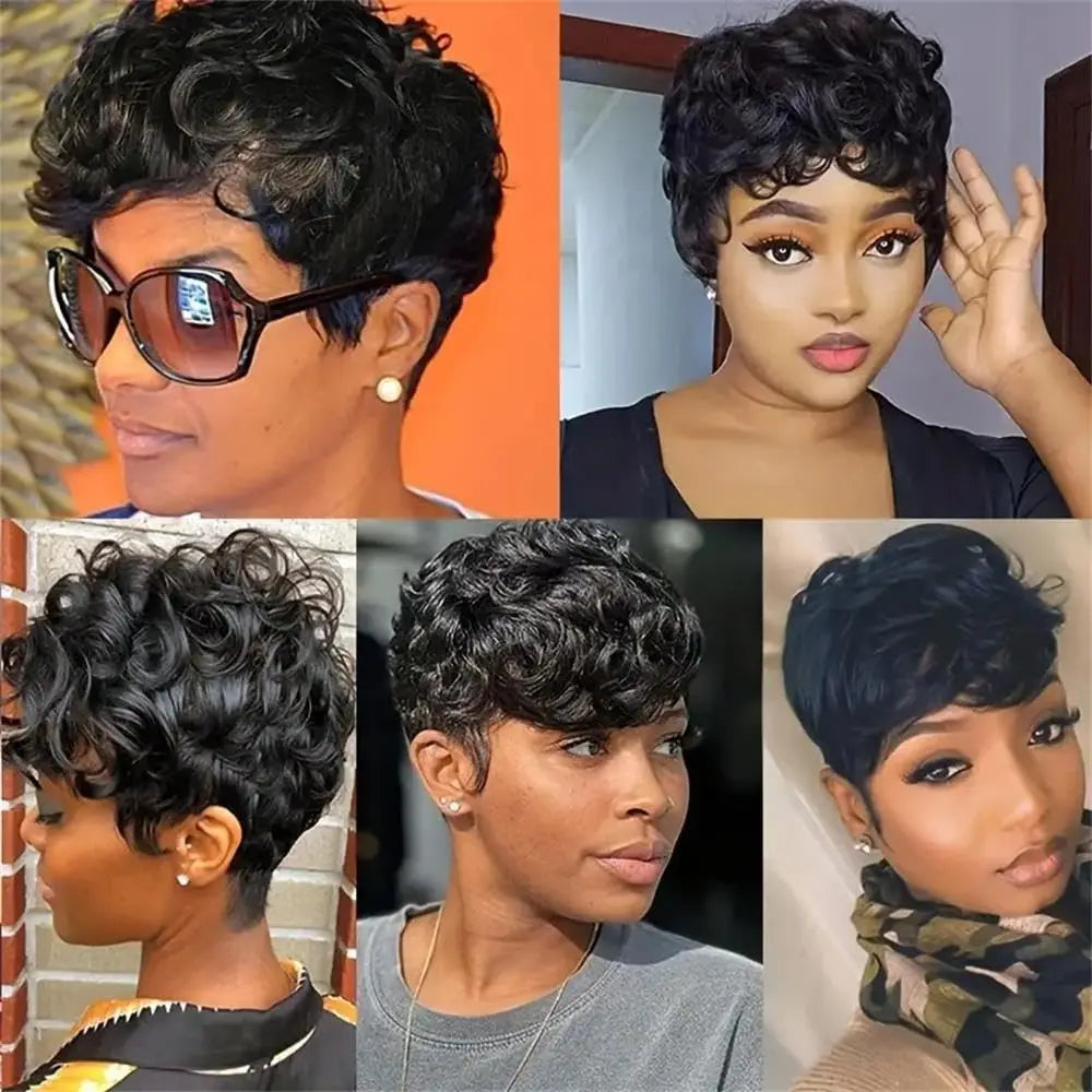 Hair Synthetic Wigs For Black Women Glueless Short Curly wigs With Bangs For Daily Use Natural Black 1B Color