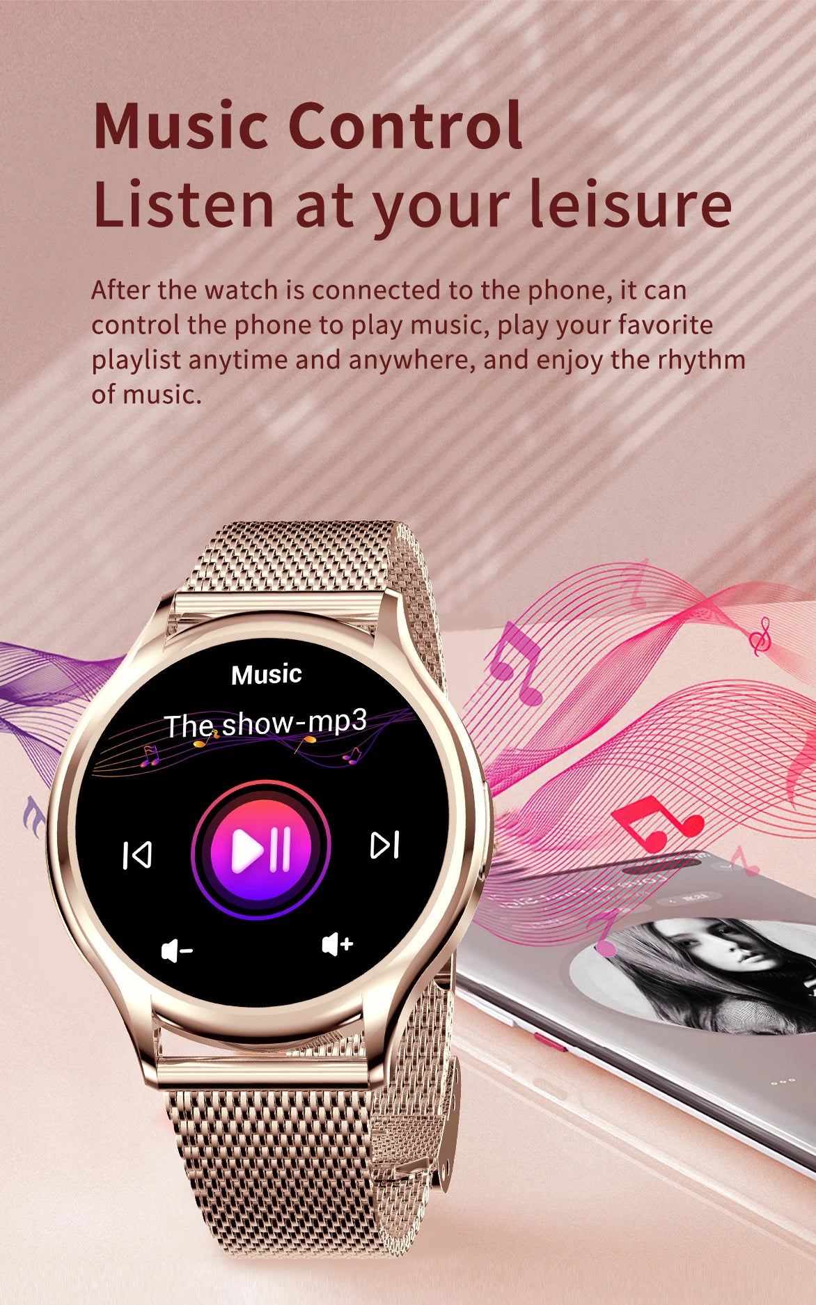 Smart Watch For Women 1.27 Inch HD Screen Health Monitor AI Voice Assistant Bluetooth Call Music Control Custom Dials Smartwatch