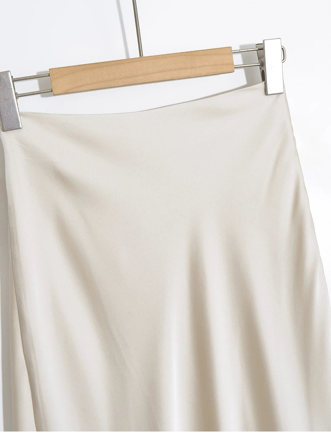 Elegant Satin Midi Slip Skirt with Side Zipper – Smooth & Flowing Fit for Versatile Styling