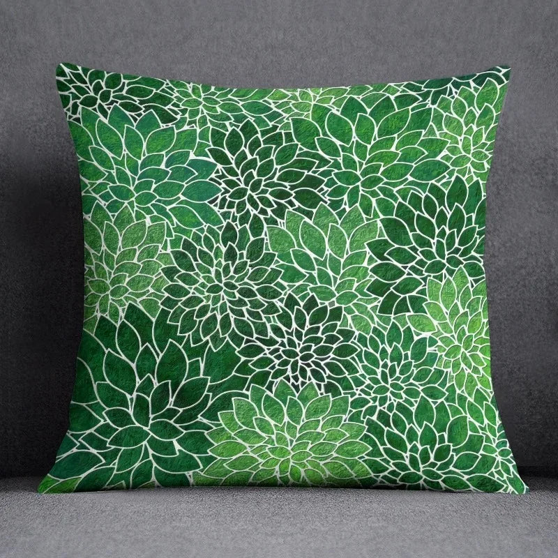 Green leaf pattern throw pillow cover home decoration office cushion cover bedroom living room sofa car cushion cover 45x45 cm