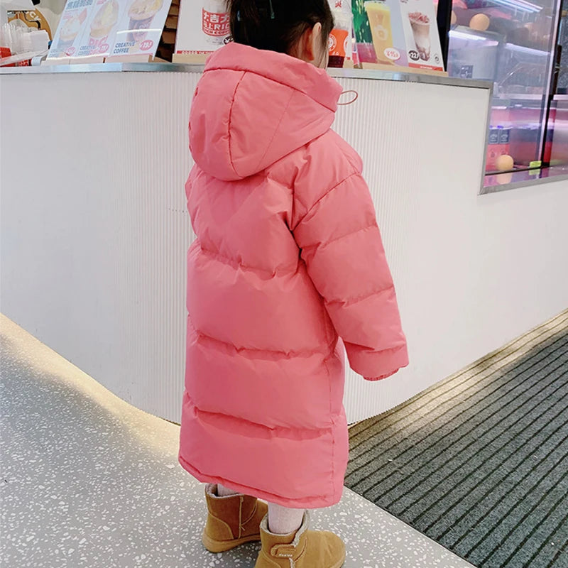 Children's Winter Jacket for Girl Long Warm Parka Down Cotton Coat New Kids Windbreaker Cold Clothes Teenager Overcoat Snow Wear