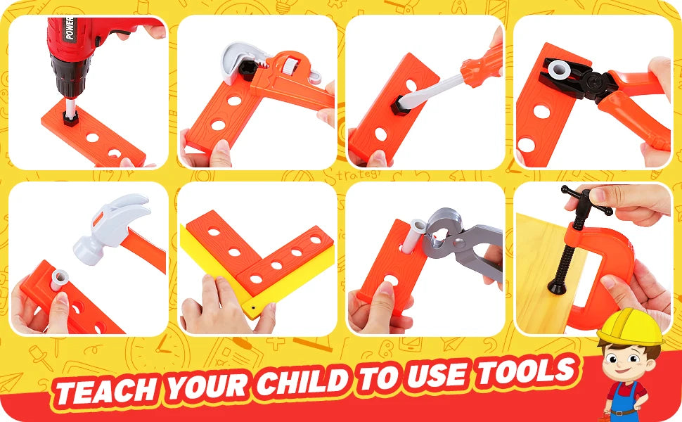 Kit d'outils pour enfants avec perceuse électrique, jouet de construction électrique pour enfants, kit d'outils pour tout-petits garçons filles enfants