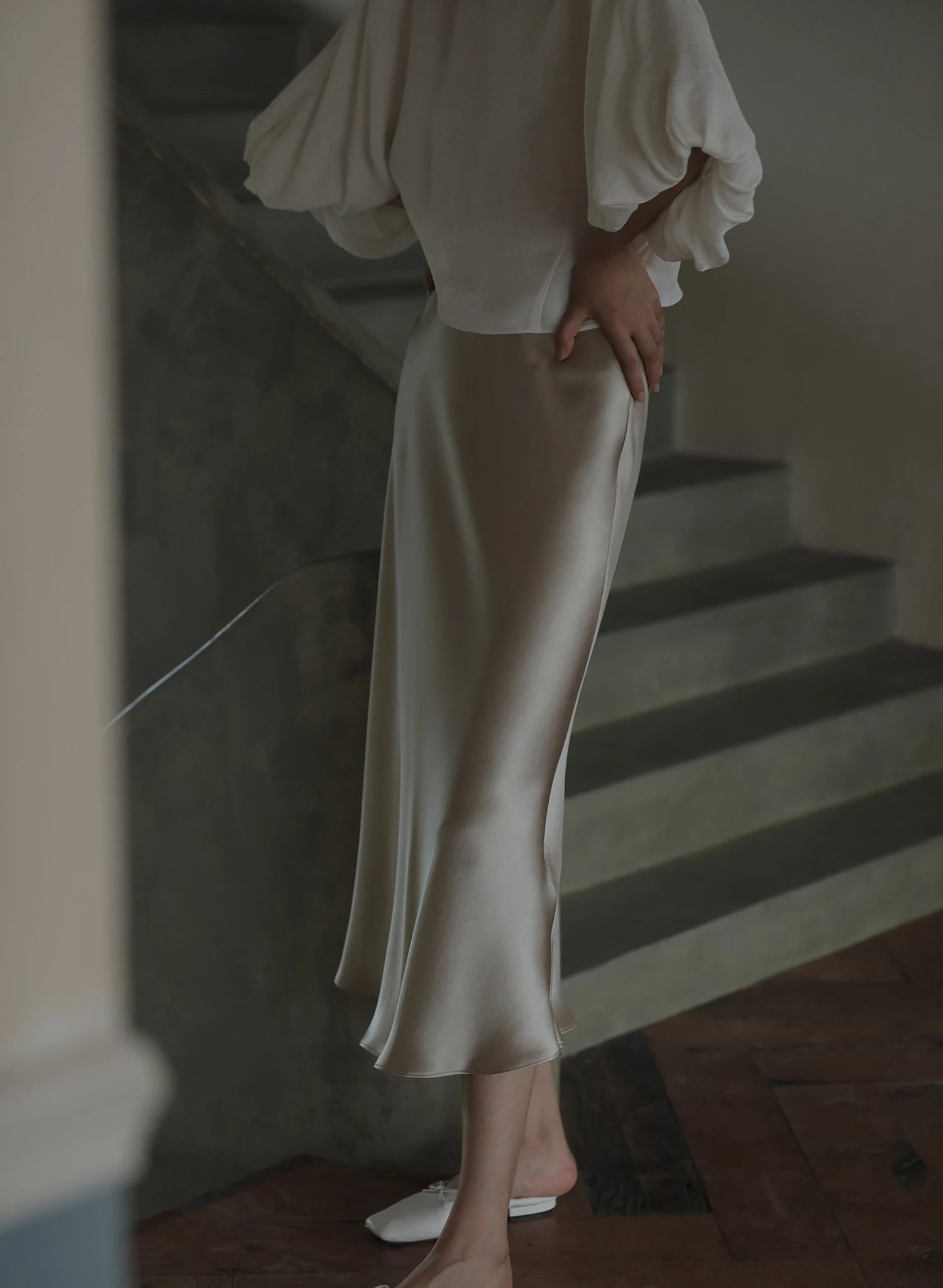 Silk Satin Skirts for Women Korean Style Champagne Office High Waist A-line Skirt Fashion Elegant Solid Long Pencil Skirt 2025