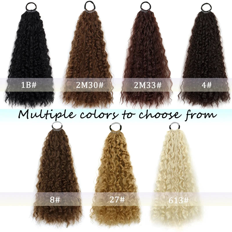 18Inch Synthetic Long Kinky Curly Afro Ponytail Hair Extension Elastic Rubber Band Fluffy Hairpiece for Women Daily Use