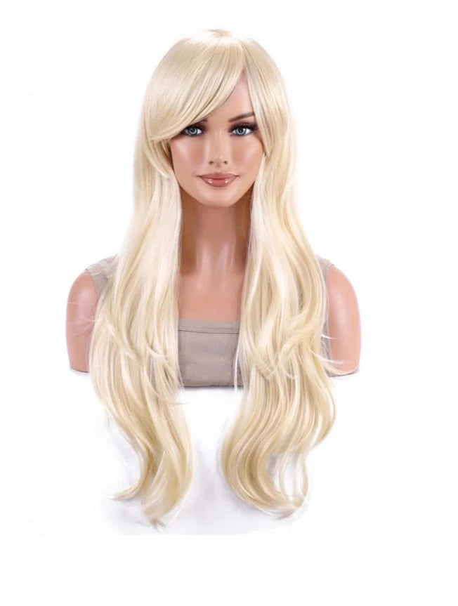 Pelucas largas y onduladas, cabello femenino de color claro combinado con pelucas doradas, se sintetizan para pelucas de rol de fiesta diarias.