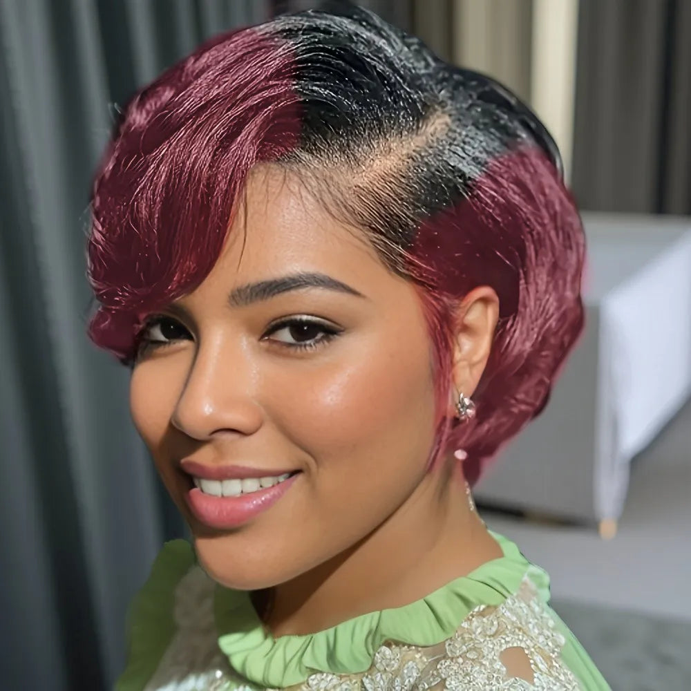 Peluca de cabello humano corto liso con corte pixie de encaje de 13x4, colores 1b99 y 1b4 negros, de 8 pulgadas, 150% de densidad, ideal para uso diario, fiestas o como regalo del Día de la Madre.