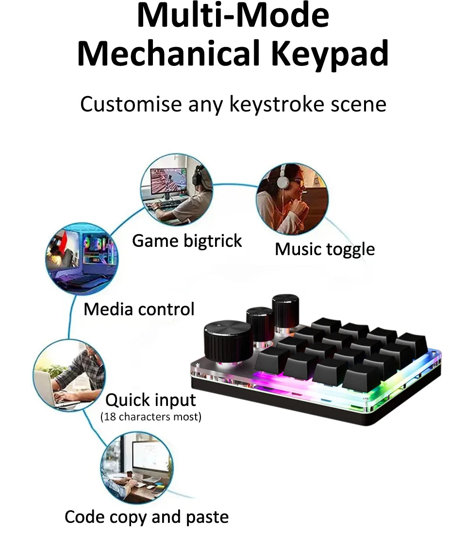 16 Keys 3 Knobs Mechanical Gaming Keyboard USB Wired Bluetooth-Support/ 2.4G Programming Macro Keyboard Custom Hot-swap Keypad