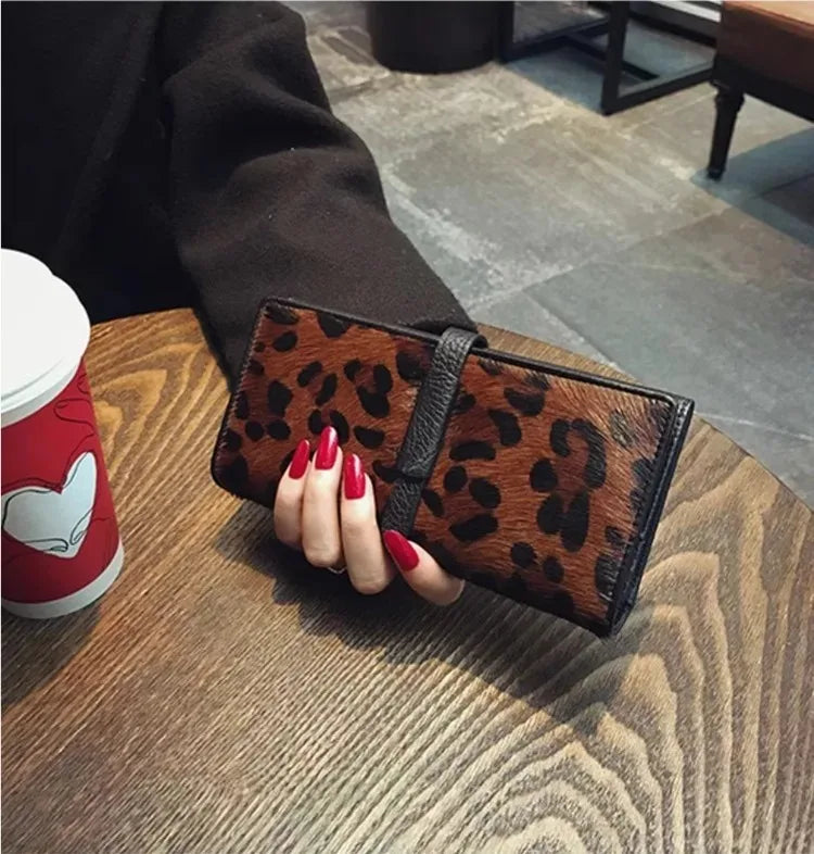 Luxury Designer Wallets For Women High Quality Genuine Leather Leopard Black Clutch Purse 2025 Trend Fashion Long Card Holder