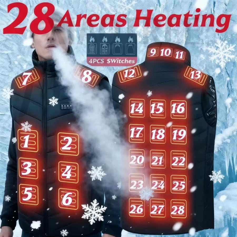 28/9 Chaleco Calefactable Zonas Hombres Chaqueta Calefactable Invierno Eléctrico Mujer Calentador USB Chaqueta Camping Hombre Chaleco Térmico Abrigo Calentador Corporal 6XL