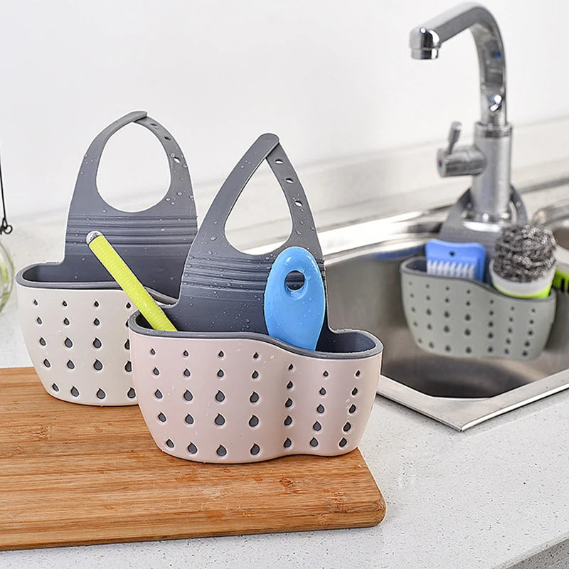 Cesta de drenaje de almacenamiento para el hogar, soporte para fregadero de cocina, jabón ajustable, esponja, estante, bolsa colgante, cesta de drenaje, accesorios de cocina
