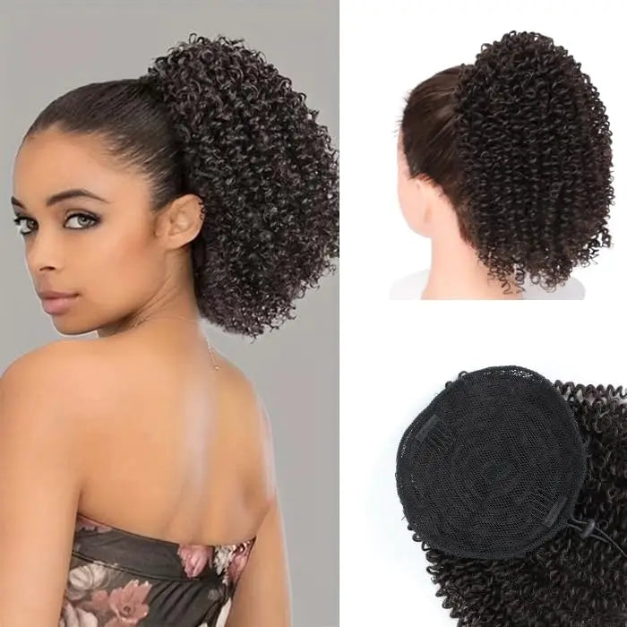 Synthetic Afro Puff Drawstring Ponytail Extension for Black Women Short Afro Curly Clip On Kinky Drawstring Bun