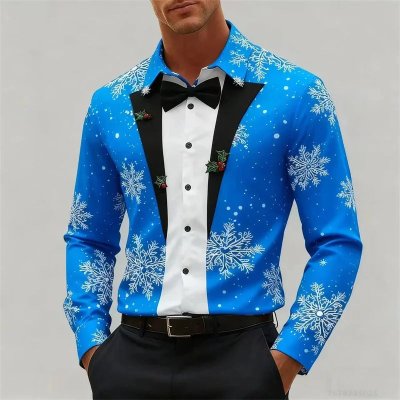 Camisa 3D de Navidad para Hombre – Festiva, Elegante y Lista para la Fiesta
