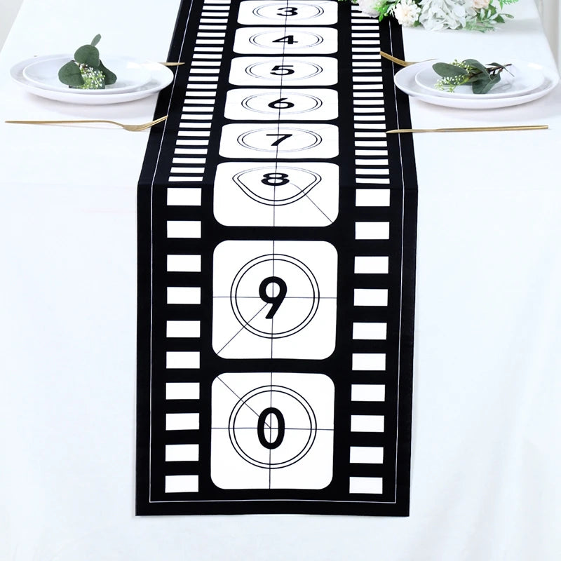 Camino de Mesa para Noche de Cine de 12 X 72 Pulgadas, Estampado de Tira de Película, Decoración de Carrete de Cine, Decoraciones de Manteles Temáticos de Cine