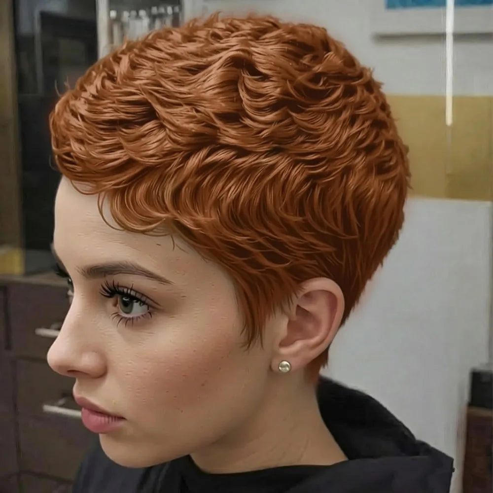pixie cut short straight layered natural black/99j/30color 4inch 150% density remy hair wig machine made human hair wig