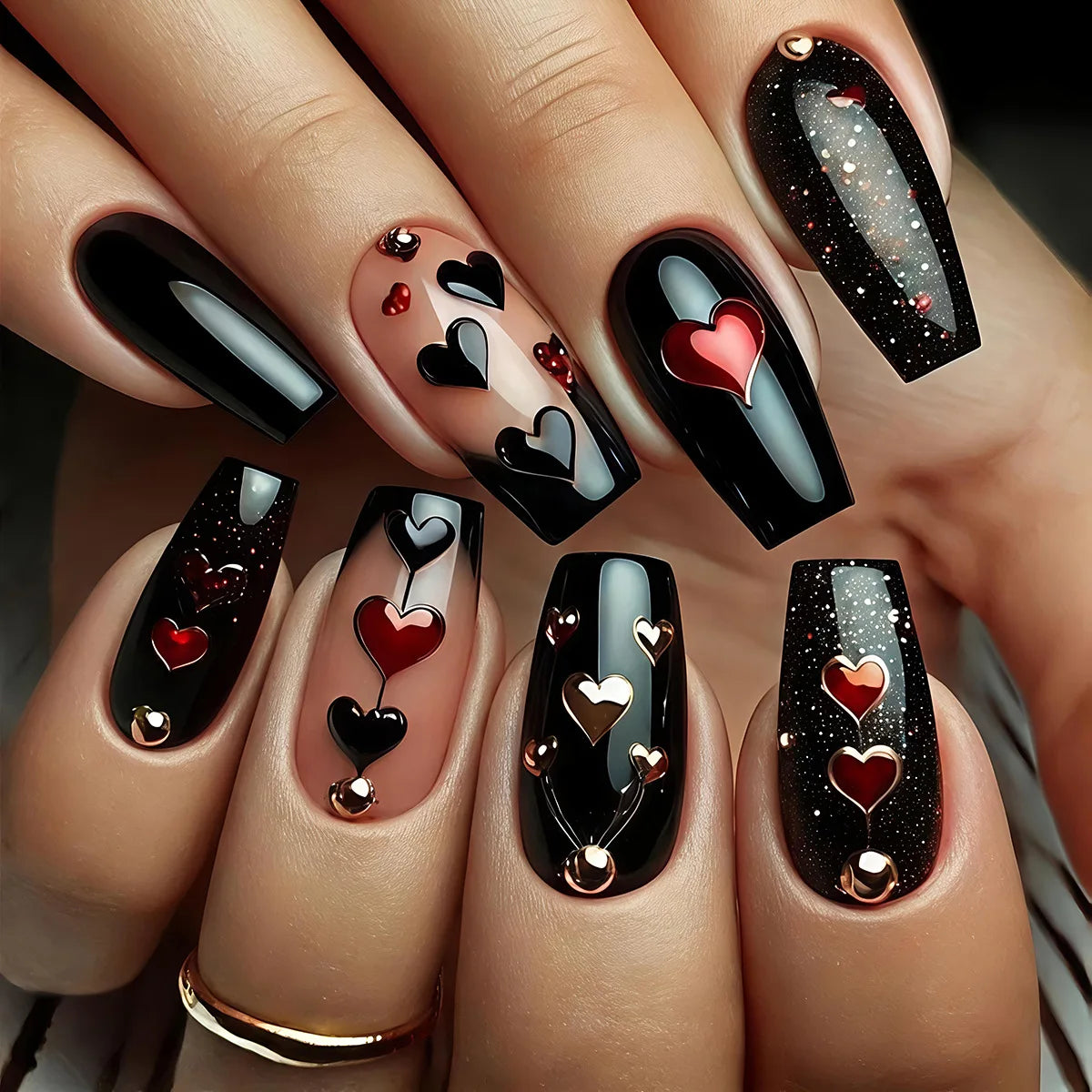 Uñas Postizas Corazón Floral (24 Piezas)
