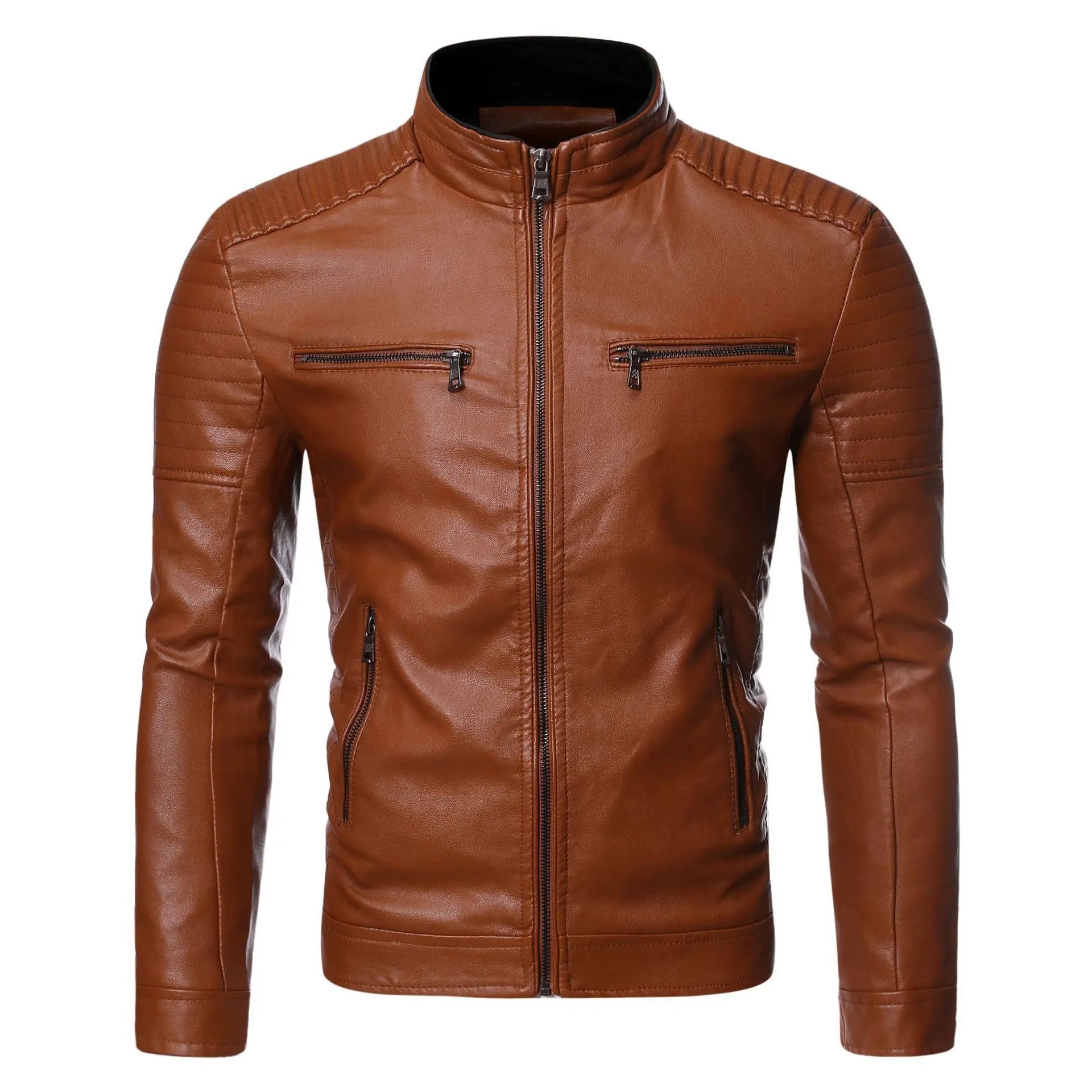 Men's Jacket Fashion Mens Vintage Leather Jackets Casual Men Faux Leather Motorcycle Jackets Biker Zipper Pockets Coats