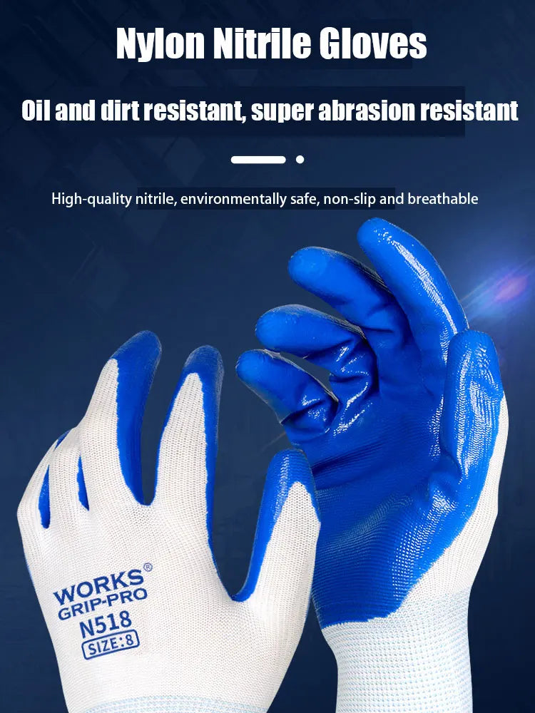 3 Pairs Of Non-slip Wear-resistant Breathable Nitrile Gloves Industrial Labor Building Construction Safety Non-slip Work Gloves