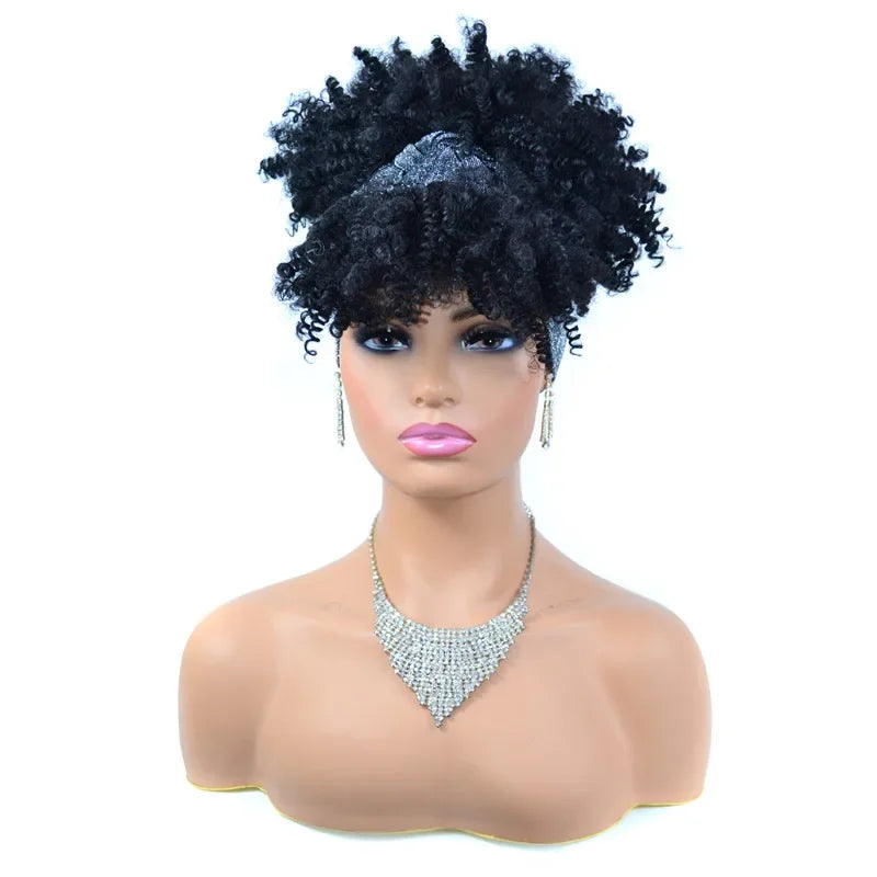 Fluffy Headband Wigs for Black Women Short Afro Kinky Curly Headwrap Wig High Temperature Natural Synthetic Headband Scarf Wig