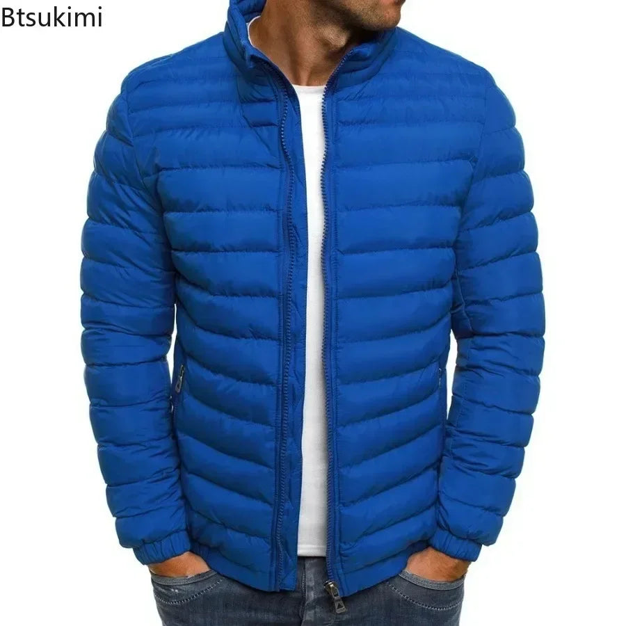 Men's Casual Winter Warm Jacket Solid Color Coat Stand Collar Zipper Trendy Simple Comfortable Outdoor Jogging Sports