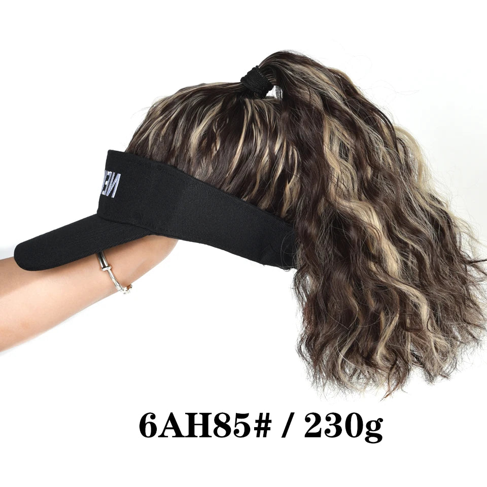 Extensiones de cabello sintético para mujer, rizadas, coleta, pelucas, sombrero, cubierta de cabeza conectada, gorra con visera, peluca para mujer, uso primavera-verano
