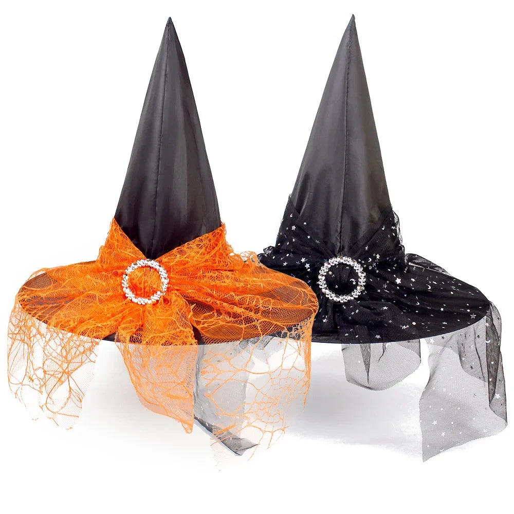 Halloween Cosplay New Pleated Witch Hat Party Witch High Hat Black Oxford Cloth Witch Costume Makeup Props In Multiple Colors