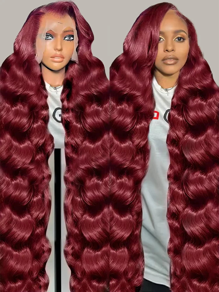 Transparent 99J Burgundy 13x6 Lace Frontal Body Wave Wig Red Colored Human Hair 13x4 HD Lace Frontal Wigs For Women Bleach Knots