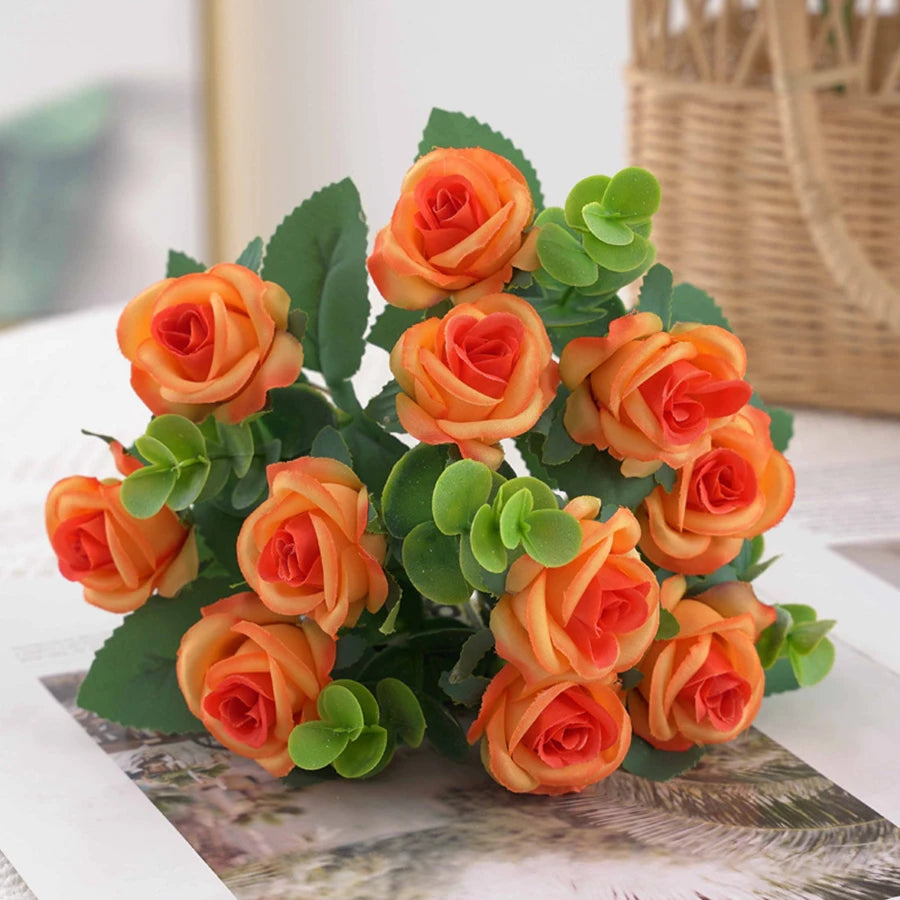 Artificial Flowers Vases Home Decor Outdoor Garden Festival Eucalyptus Leaves Fake Plants Wedding Party Silk Roses Bouquet Cheap