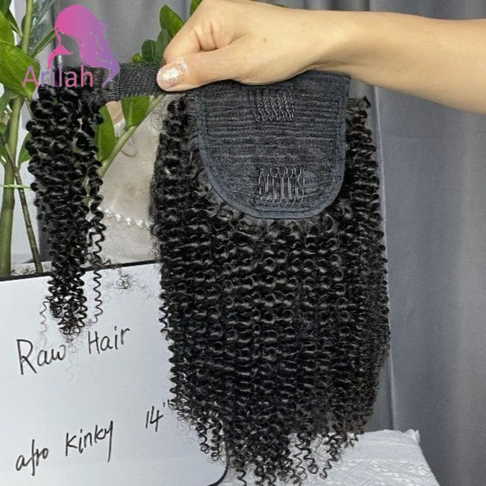 Queue de cheval à enrouler Afro Kinky Curly de 10 à 22 pouces 100 % Cheveux Humains Extension de Queue de Cheval pour Femmes Cheveux Mongols