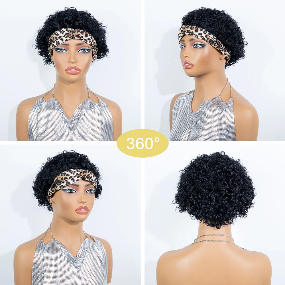 Leopard Headband Afro Curly Wig