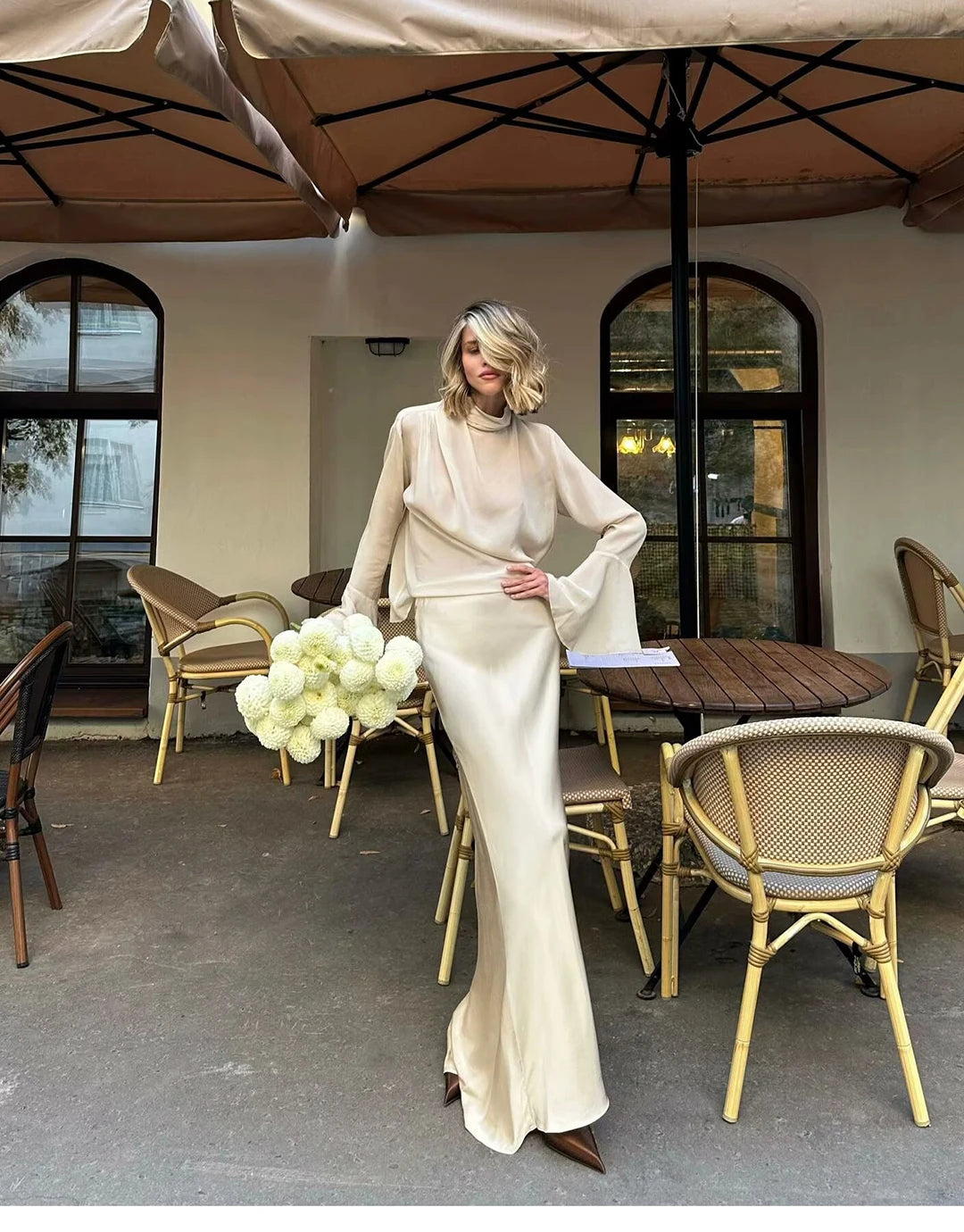 Elegant Satin Midi Slip Skirt with Side Zipper – Smooth & Flowing Fit for Versatile Styling