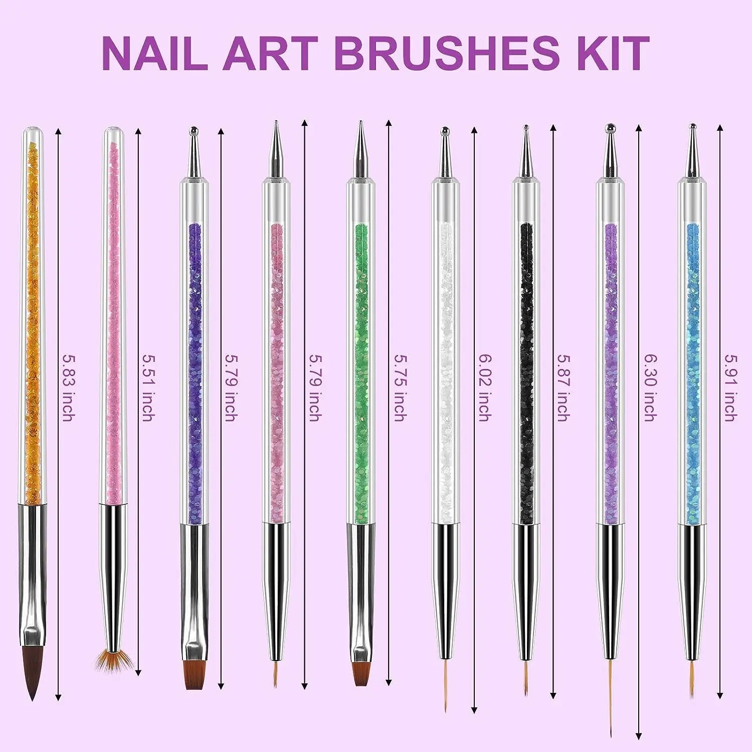 6/31Pcs Nail Art Brush Design Tip Painting Drawing Carving Dotting Pen FlatFan Liner Acrylic Gel UV Polish Manicure Tools