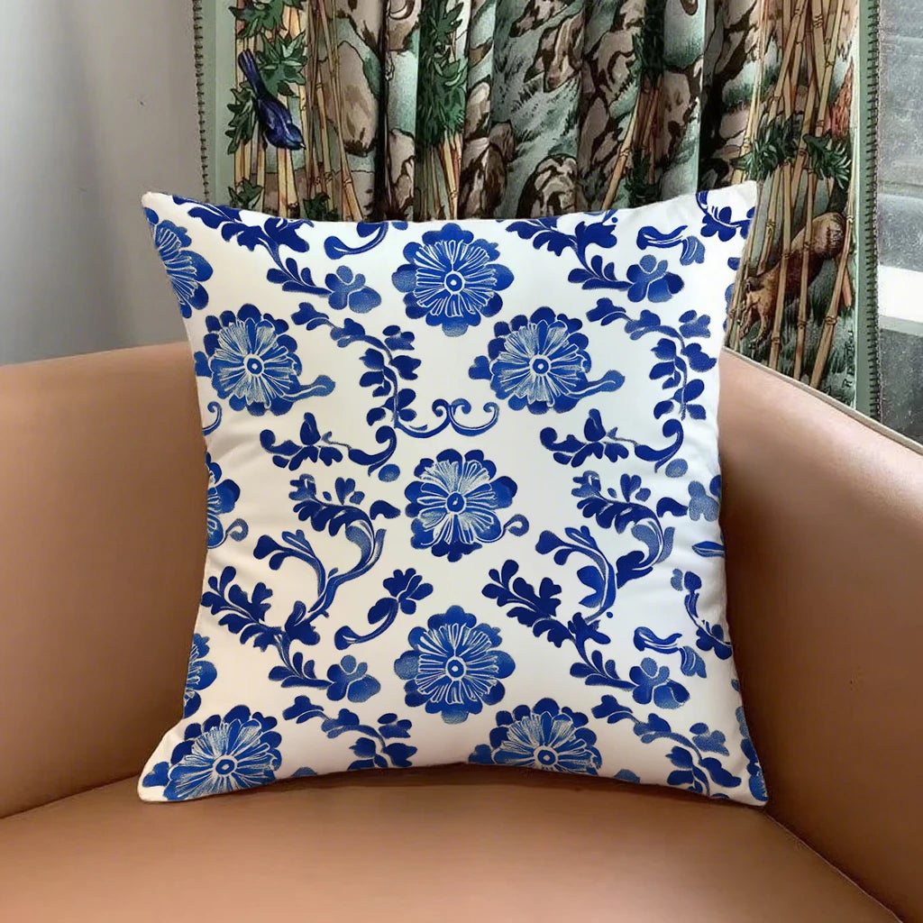 Blue floral pillowcases for a warm home atmosphereSuitable for sofa car bedroom decorative cushion cover pillow cover