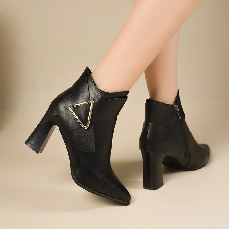 Women's High Heeled Bare Boots Fashionable Mid-heel Casual Chelsea Boots Winter New Women's Back Zipper Botines De Muje