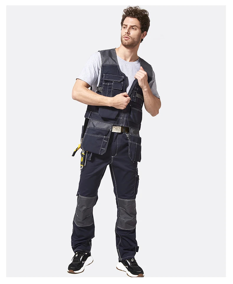 Work Clothing Men's Vest Tooling Clothes Multi-pockets Working Vest Workwear Vest Waistcoat For Maintenance Zipper Pockets