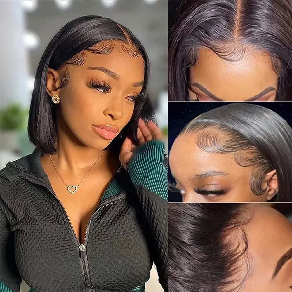 Short Bob Wigs Bone Straight 13x4 Hd Lace Front Wig Pre Cut Glueless Wig Human Hair Ready to Wear And Go 220% Density