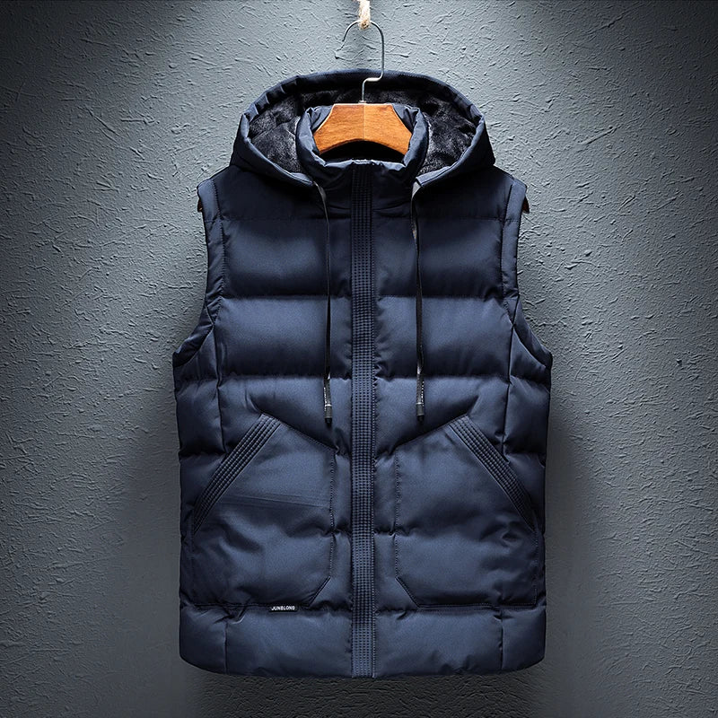 Winter Hooded Vests Male Vest Coats Men Stand Collar Thicken Waistcoats Clothing Mens Jacket Sleeveless Vest M-6XL Travel Vest