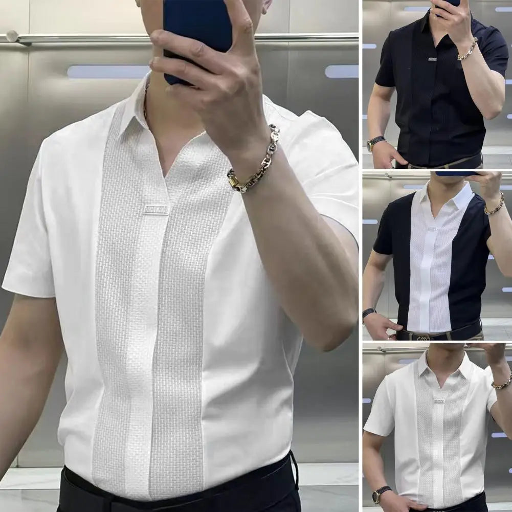 Camisa de manga corta para hombre, verano, casual, cómoda, color puro, camiseta, estilo ejecutivo, pantalones de traje, camisa casual para hombre, camiseta
